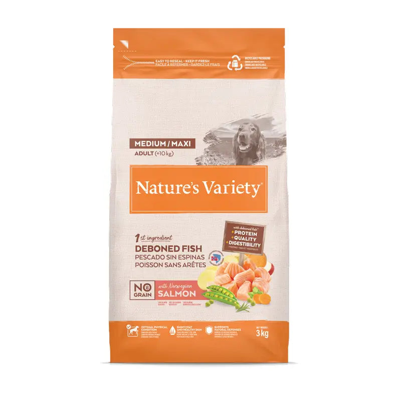 Nature's Variety Dog Food, Medium, With Salmon, Natural, 3 kg