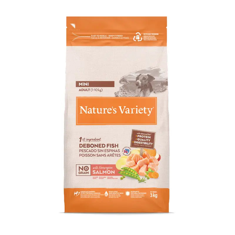 Nature's Variety Dog Food, Mini, With Salmon, Natural, 3 kg