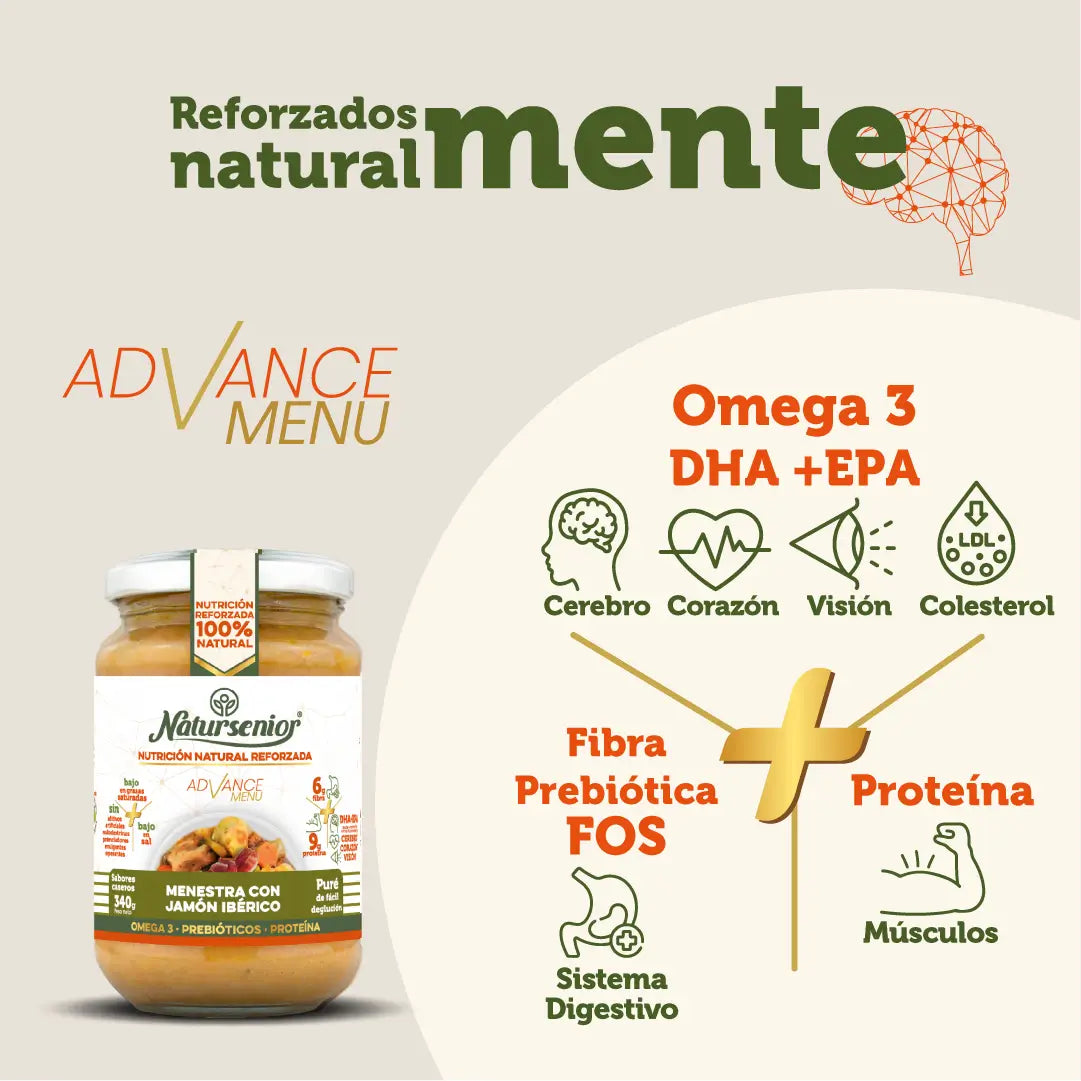 Natursenior Adult Mashed Meal with Iberian Ham with Omega 3 Dha+Epa, Prebiotics and Proteins. , 340 gr