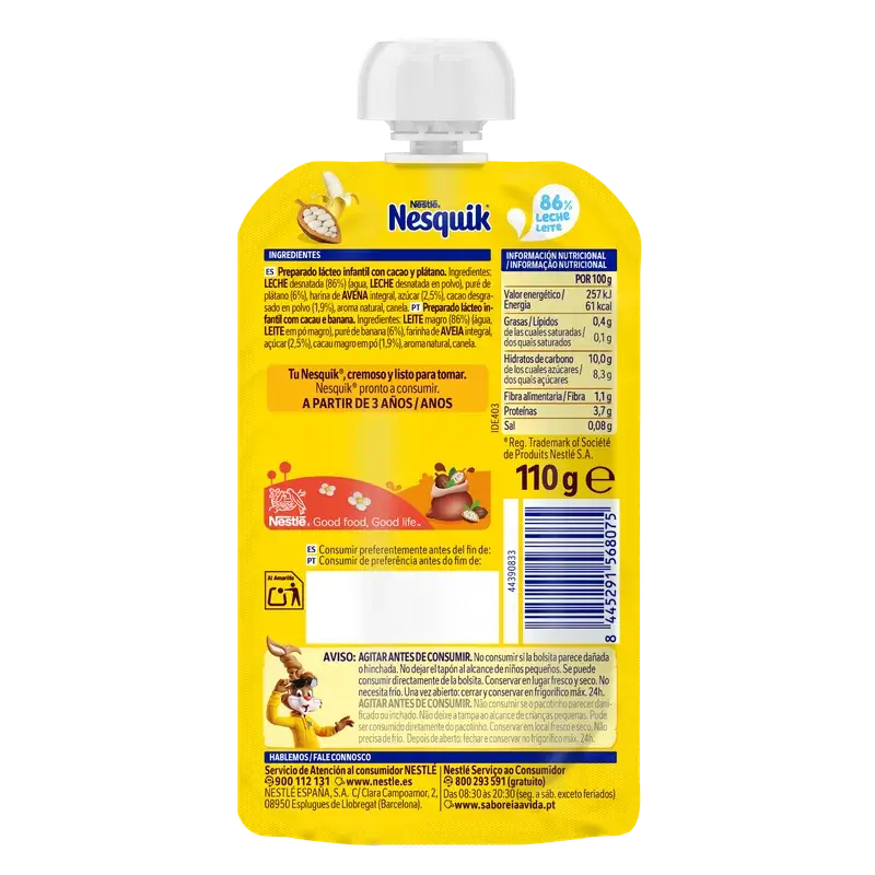 Nestlé Nesquik Cocoa and Banana, 8 x 110g