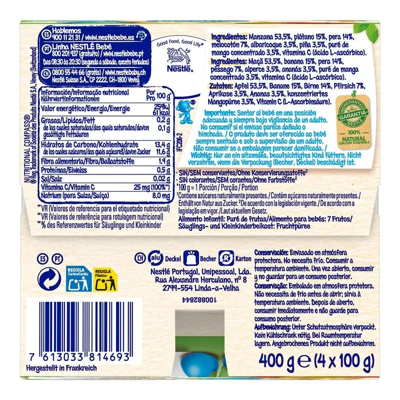 Nestlé Puree 7 Fruit Portion, 4X100g