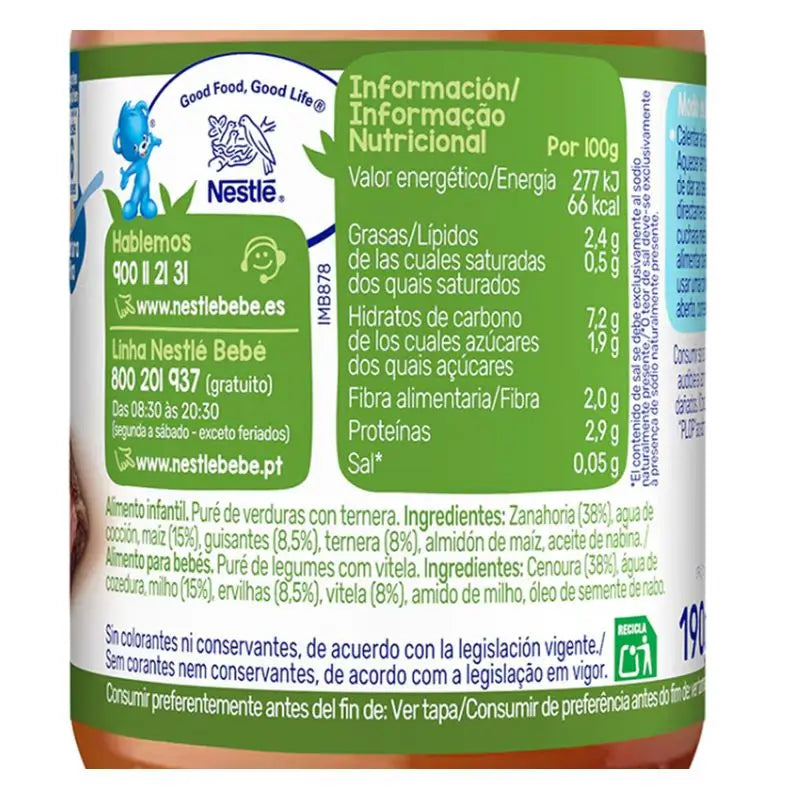 NESTLÉ Pack Pack Tarritos Peas With Beef , 190g x 6 units