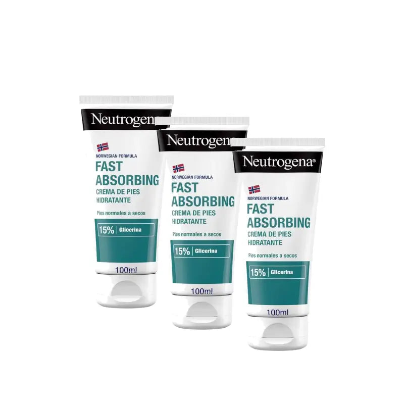 Neutrogena Instant Absorption Moisturising Foot Cream, Pack of 3 x 100 ml
