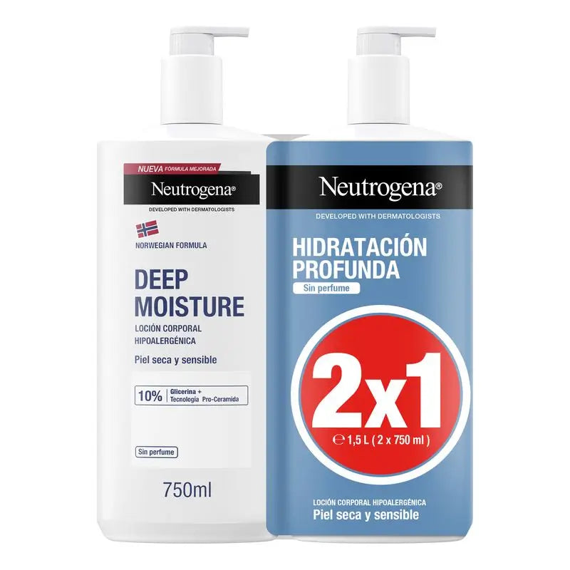 Neutrogena Hypoallergenic Unscented Body Cream, 2x750ml