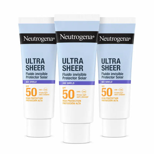 Neutrogena Ultra Sheer Invisible Anti-Ageing Fluid SPF 50, Pack of 3 x 50 ml