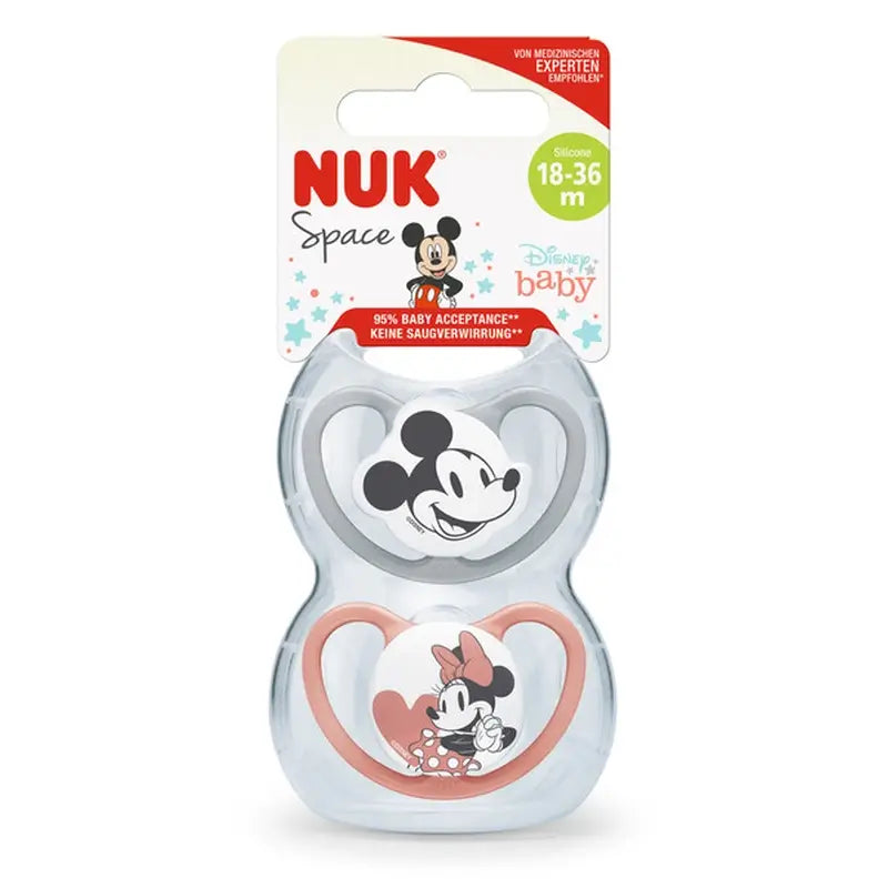 Nuk Space Mickey Mouse Pacifier Red T3 18-36M Silicone , 2 units