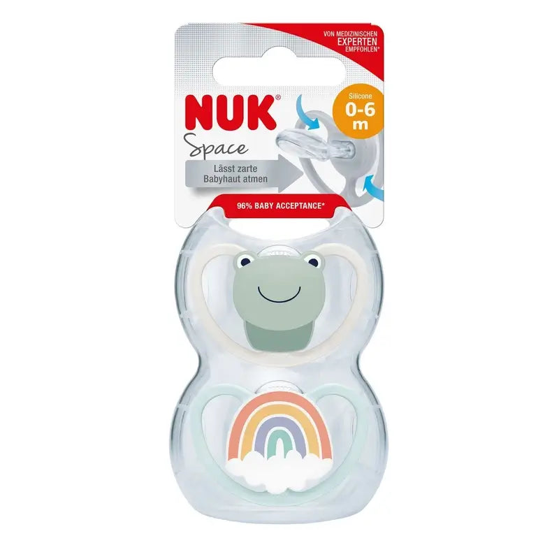 Nuk Pacifier Space Frog/Rainbow T1 0-6M Silicone , 2 units