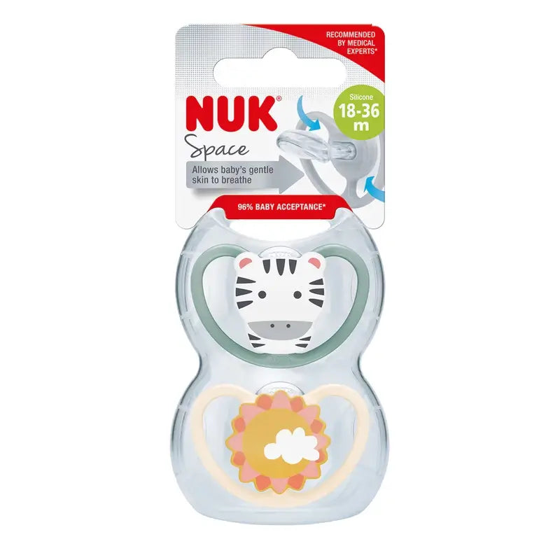 Nuk Pacifier Space Zebra/Sun T3 18-36M Silicone , 2 units
