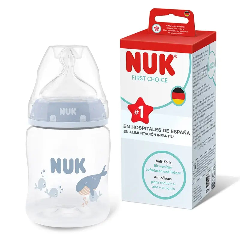 NUK First Choice+ 150 ml Baby Bottle, Size S Teat, 0m+, Whale