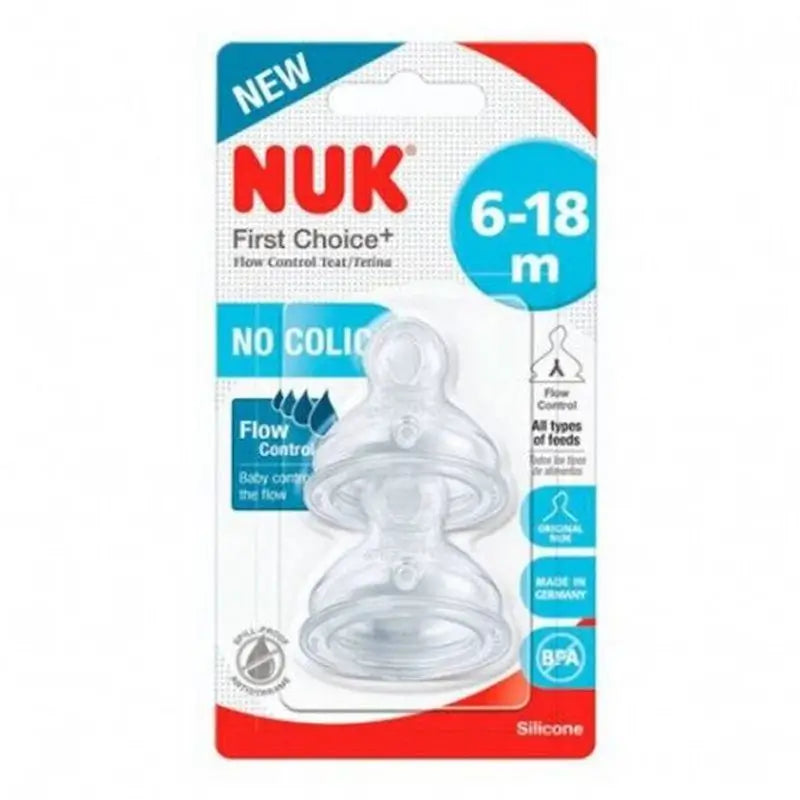 NUK First Choice Silicone Teat Anatomical Anti-Colic Teat Anatomical Wide Mouth 6-18 Months, 2 units