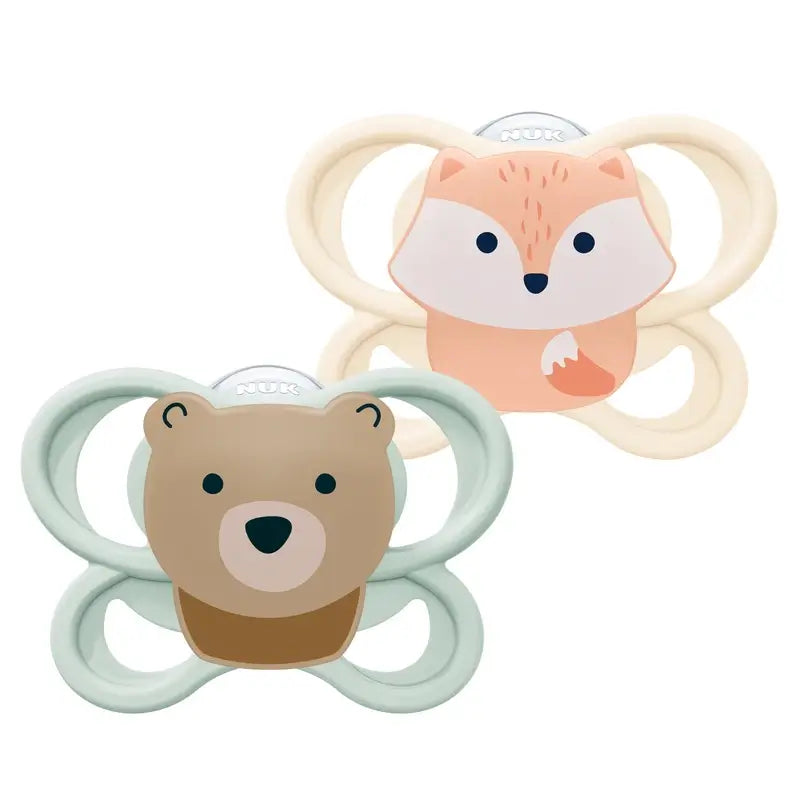NUK Perfect Match Air Silicone Dummy T0 0–2 months Fox/Bear, 2 pcs