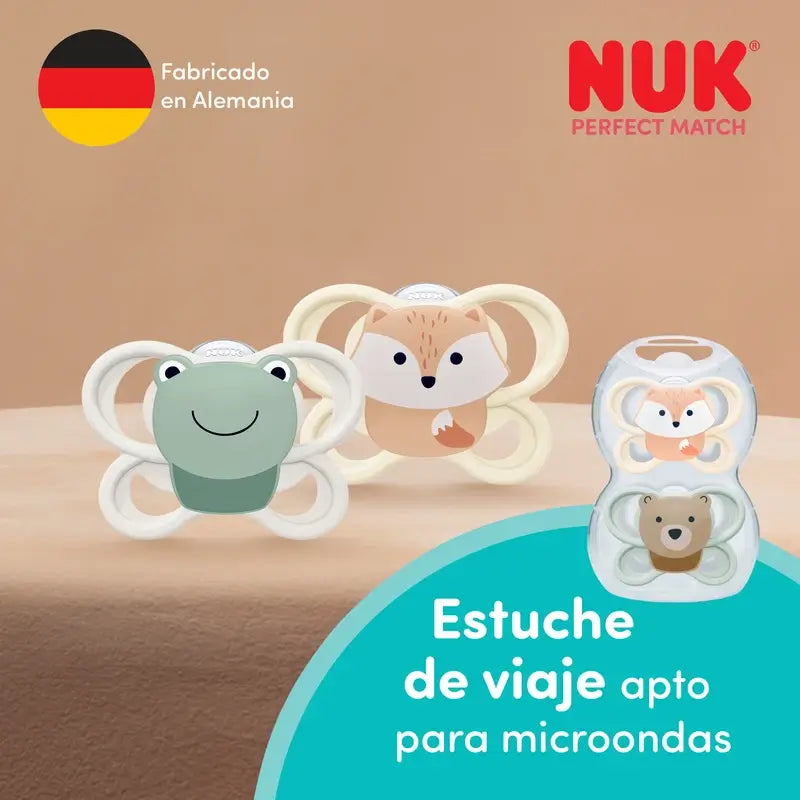 NUK Perfect Match Air Silicone Dummy T0 0–2 months Fox/Bear, 2 pcs
