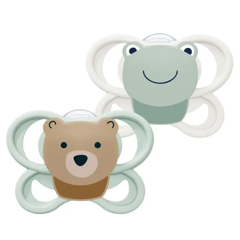 NUK Perfect Match Air Silicone Dummy T1 0–6 months Bear/Frog, 2 pcs