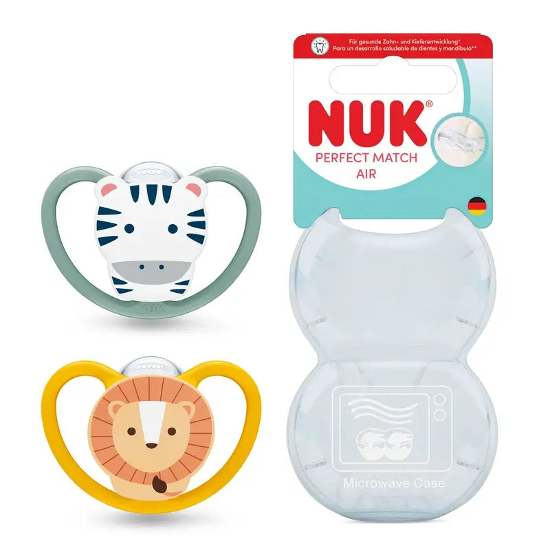 NUK Perfect Match Air Silicone Dummy T2 6–18 months Zebra/Lion, 2 pcs