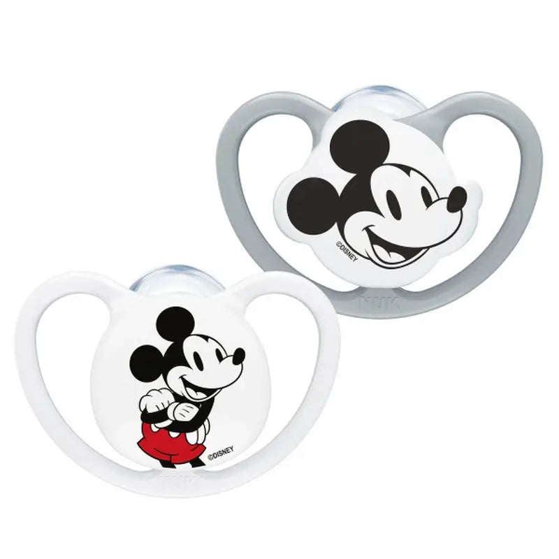 NUK Perfect Match Air Silicone Dummy T2 6–18 months Mickey Mouse Grey/White, 2 pcs
