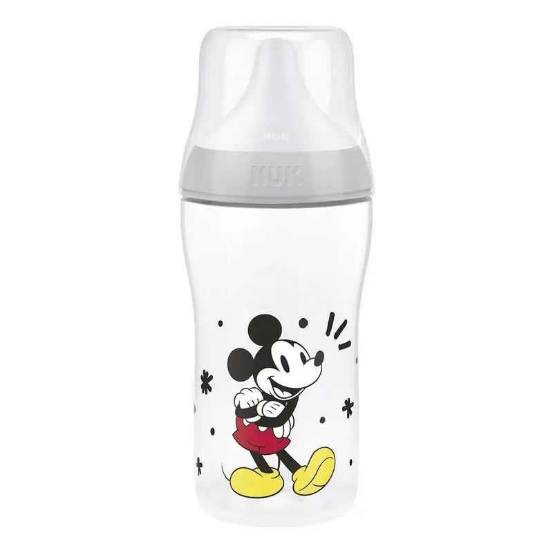 NUK Perfect Match 260 ml Baby Bottle, M Teat, 3m+, Mickey Mouse, Grey