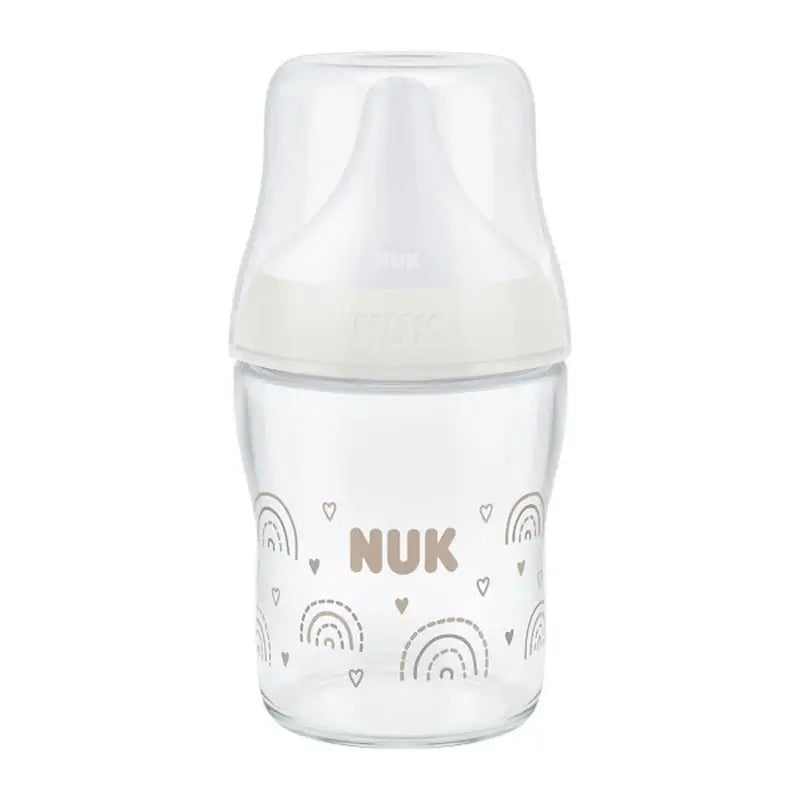 NUK Perfect Match Glass Baby Bottle 120 ml, Teat Size S, 0m+, Rainbow