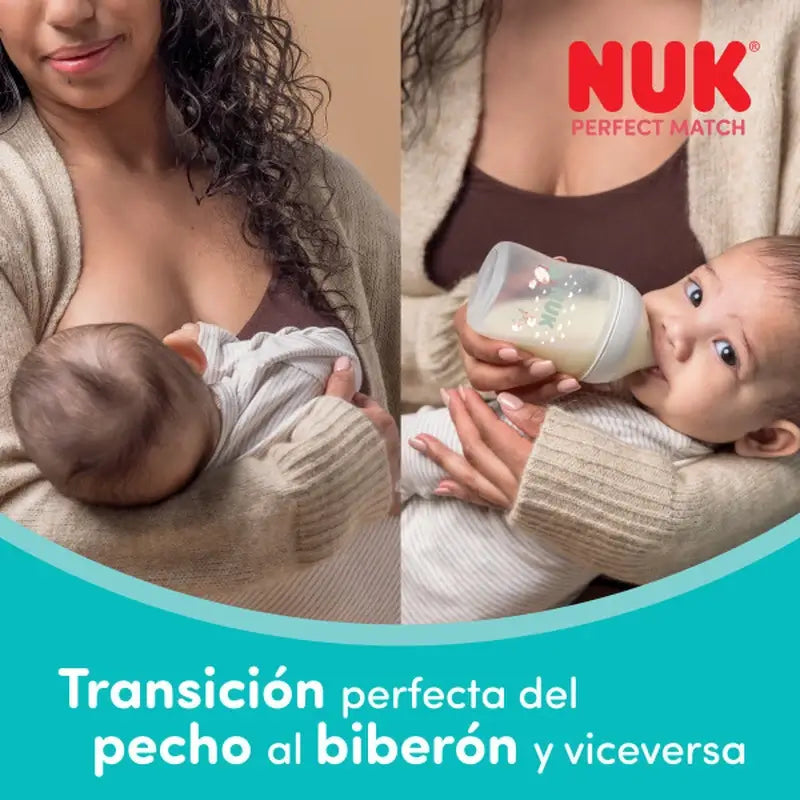 NUK Perfect Match Glass Baby Bottle 120 ml, Teat Size S, 0m+, Rainbow