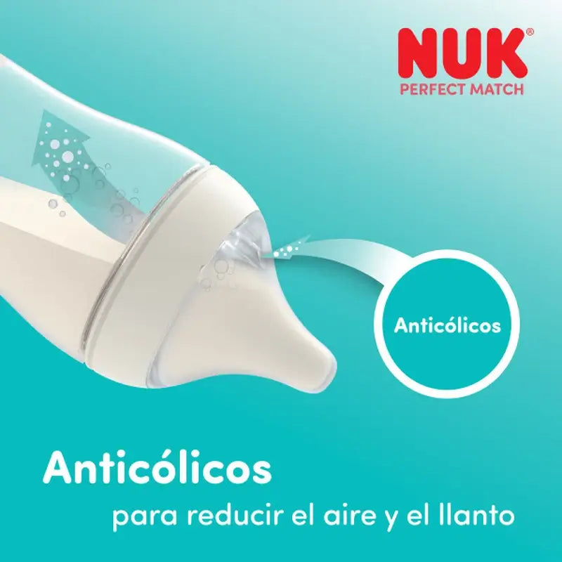 NUK Perfect Match Glass Baby Bottle 230 ml, M Teat, 3m+, Rainbow