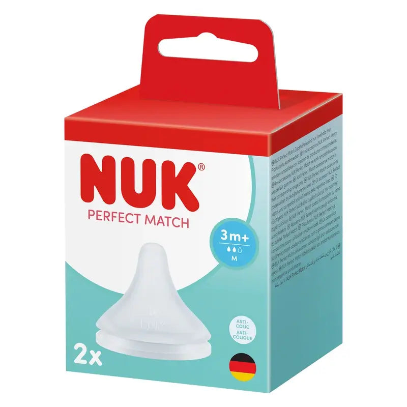 NUK Perfect Match Silicone Teat, Flow M, 3m+, 2-pack