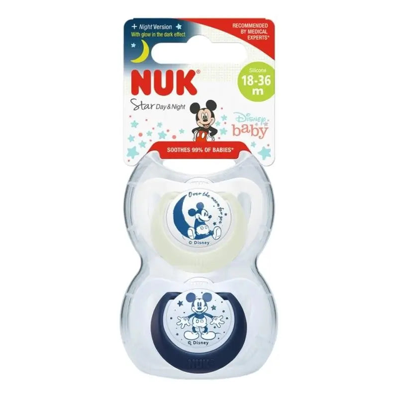 Nuk Star Day & Night Mickey Mouse T3 18-36M Silicone , 2 pieces