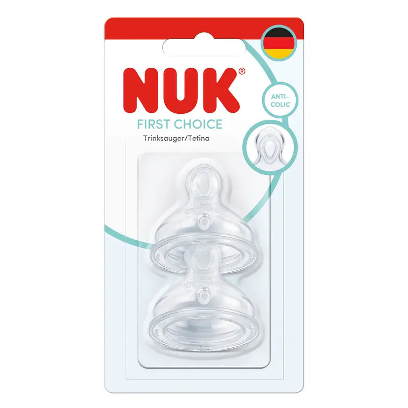 NUK First Choice+ Teats, Size M, 0–6 months, Silicone, 2-pack