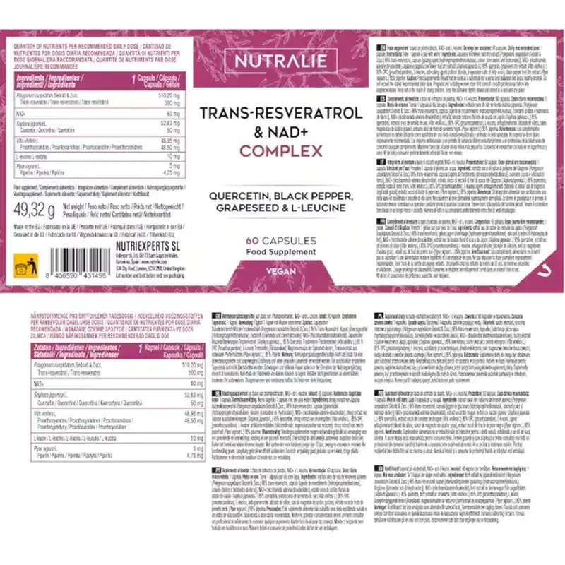 Nutralie Trans Resveratrol & Nad+ Complex With Quercetin + Piperine, 60 capsules
