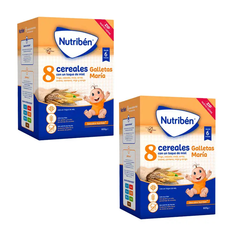 Nutriben Papilla 8 Cereals Honey Maria Cookies, 600 g x 2