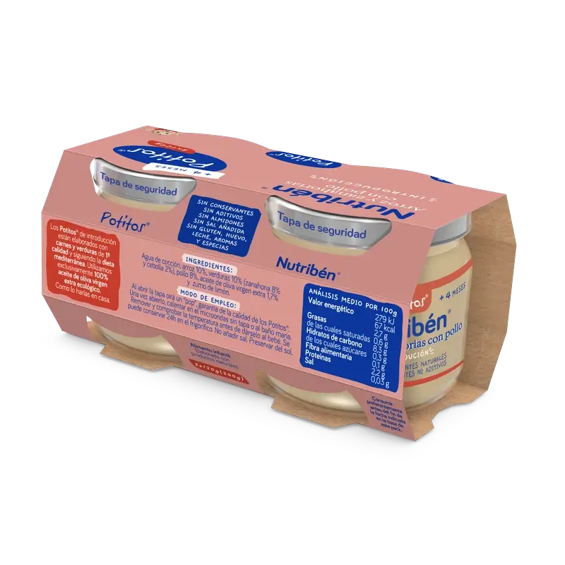 Nutribén Potito De Introducción - Rice & Carrot with Chicken, 2 x 120 g