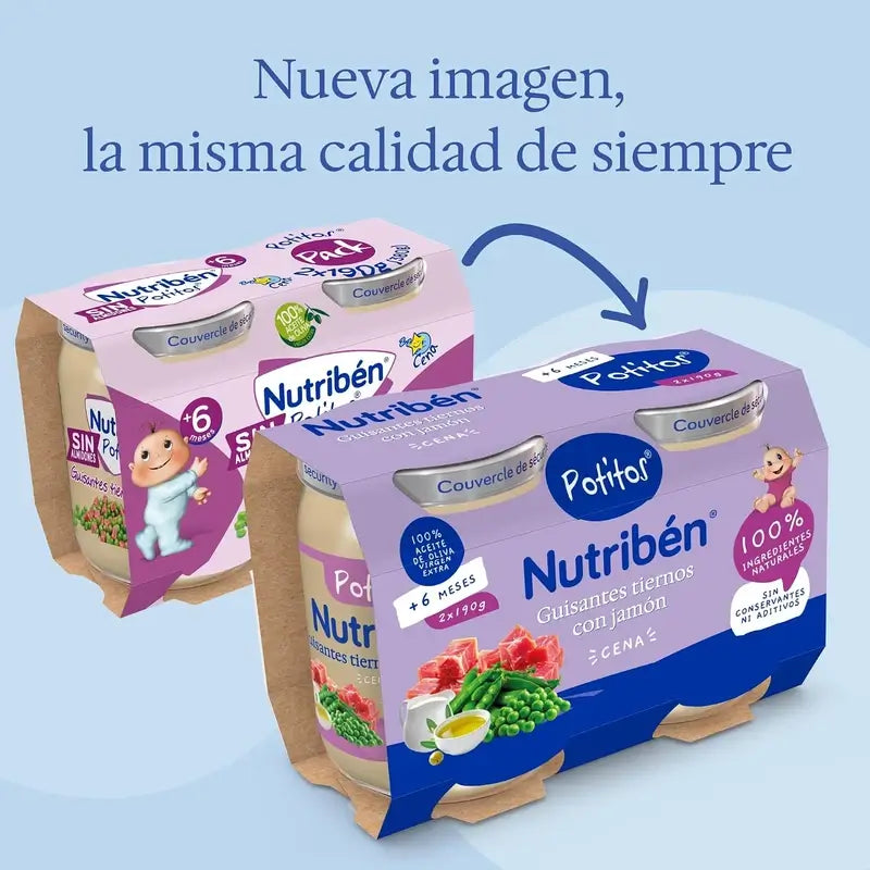 Nutribén Potito Dinner: Peas with Ham, 2 x 190 g