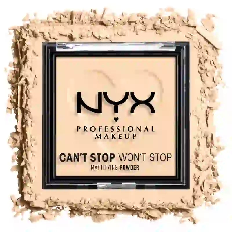 Nyx Professional Mattifying Powder Can'T Stop Won'T Stop. Mutes shine, imperfections and pores. Shade 01 Fair. , 6 gr