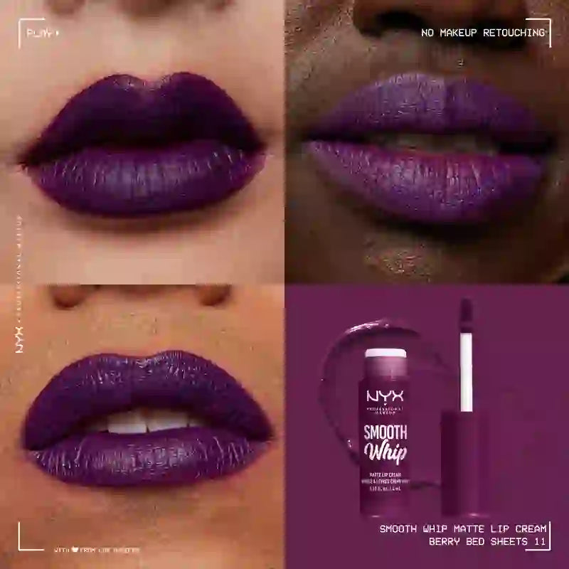 Nyx Smooth Whip Matte Lip Cream, Creamy Liquid Lipstick, Matte, Shade Berry Bed Sheets , 4 ml