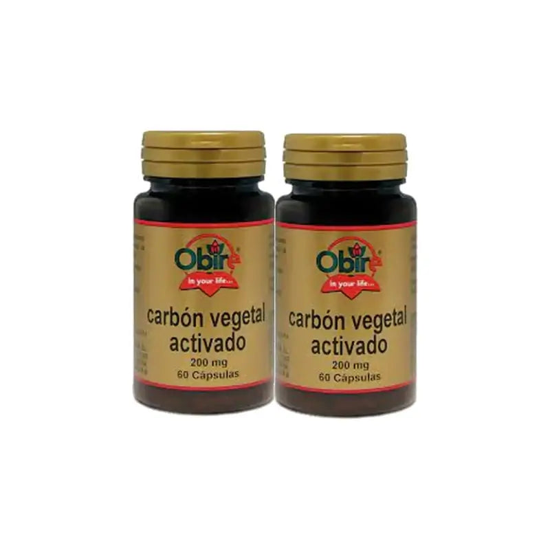 Obire Activated Vegetable Charcoal 200 mg, Pack of 2 x 60 capsules