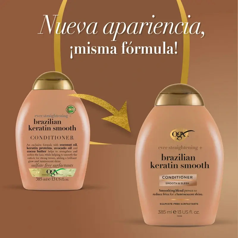 OGX Brazilian Keratin Conditioner, for Wavy or Curly Hair, Smoothes, Strengthens and Moisturises, 385ml