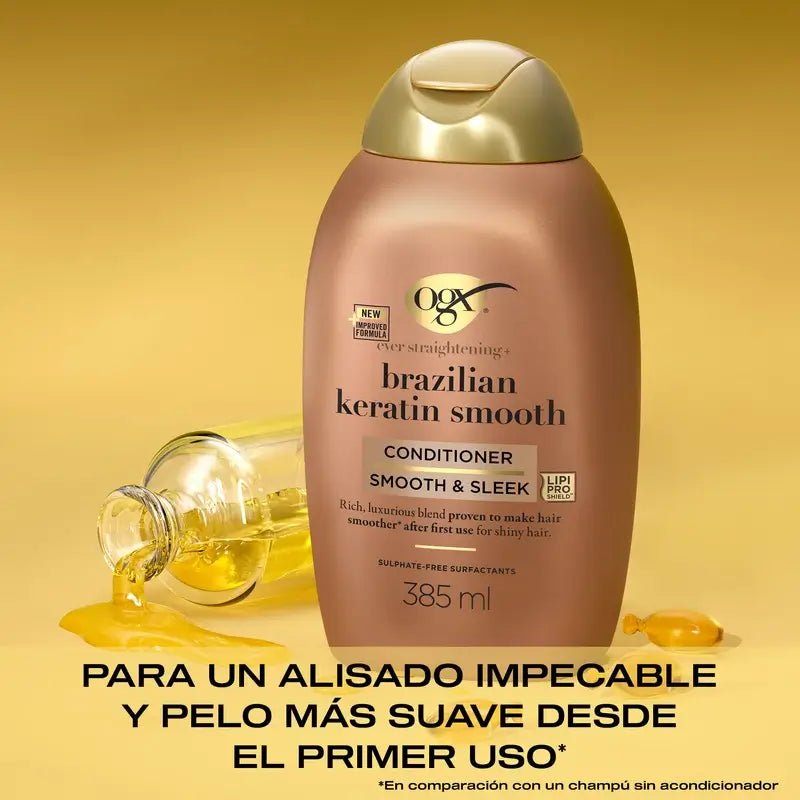 OGX Brazilian Keratin Conditioner, for Wavy or Curly Hair, Smoothes, Strengthens and Moisturises, 385ml