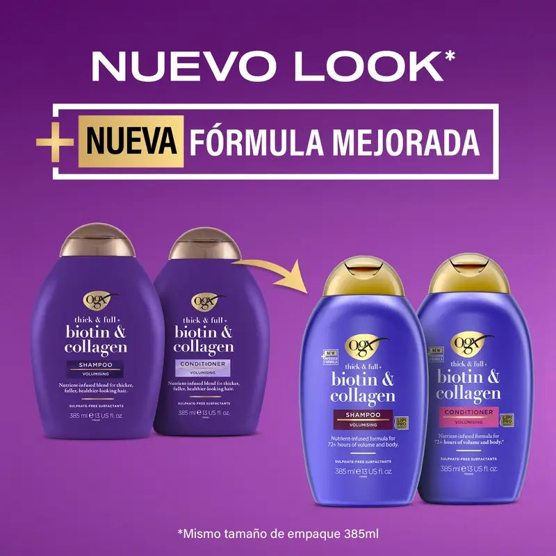 OGX Sulfate, Biotin and Collagen Free Conditioner, Voluminous & Healthy Hair, 385 ml
