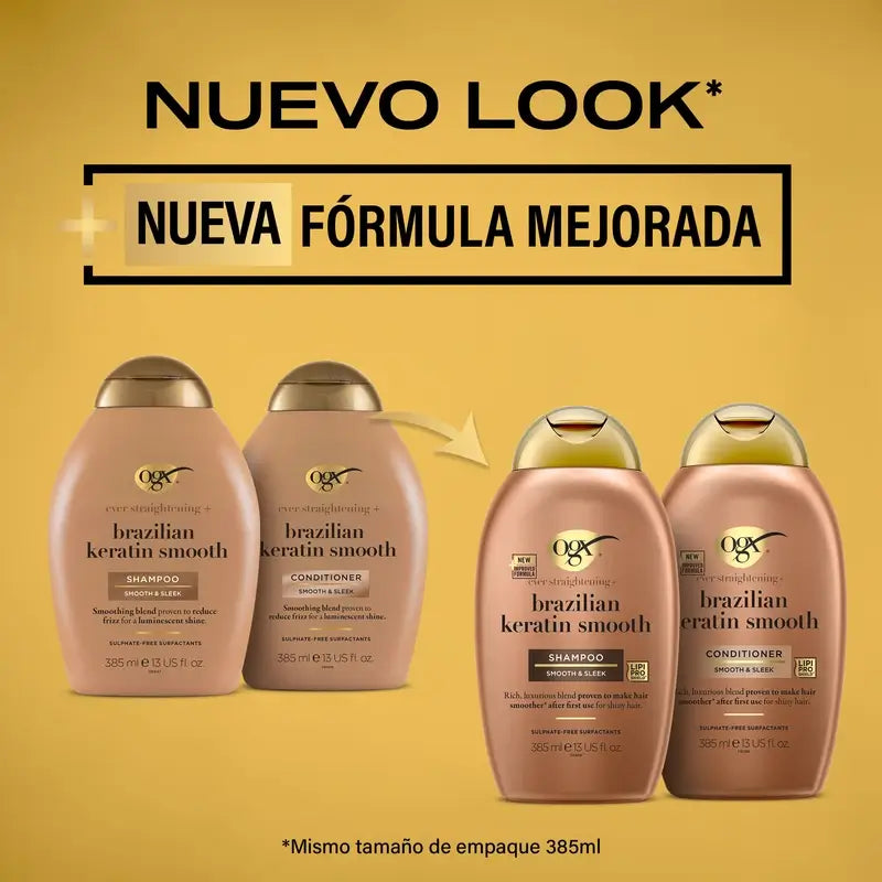 OGX Brazilian Keratin Shampoo, Smooth & Nourish, Wavy or Curly Hair, Smooth & Shiny, 385ml