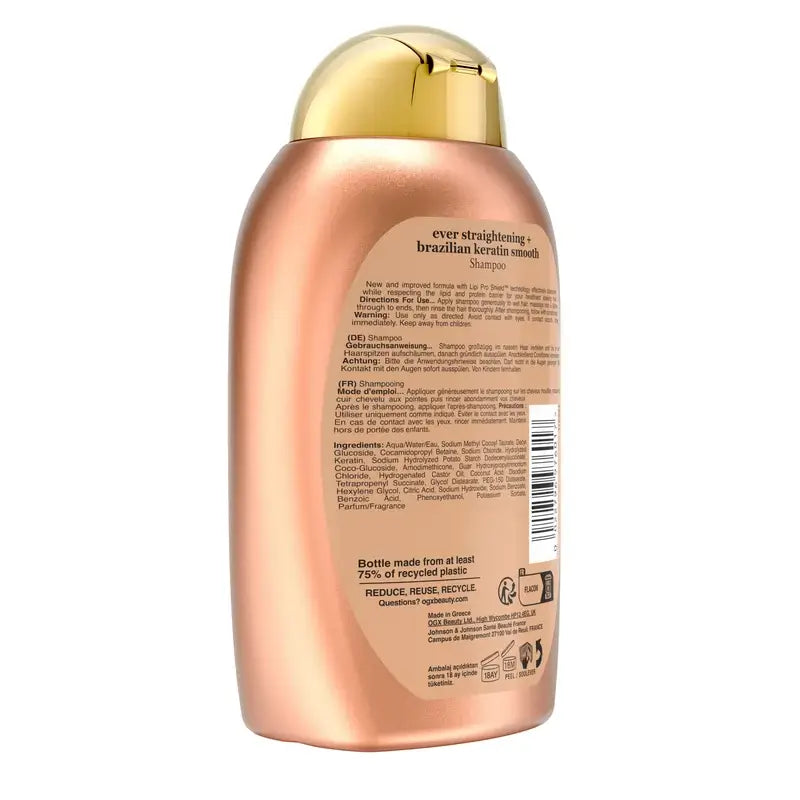 OGX Brazilian Keratin Shampoo, Smooth & Nourish, Wavy or Curly Hair, Smooth & Shiny, 385ml