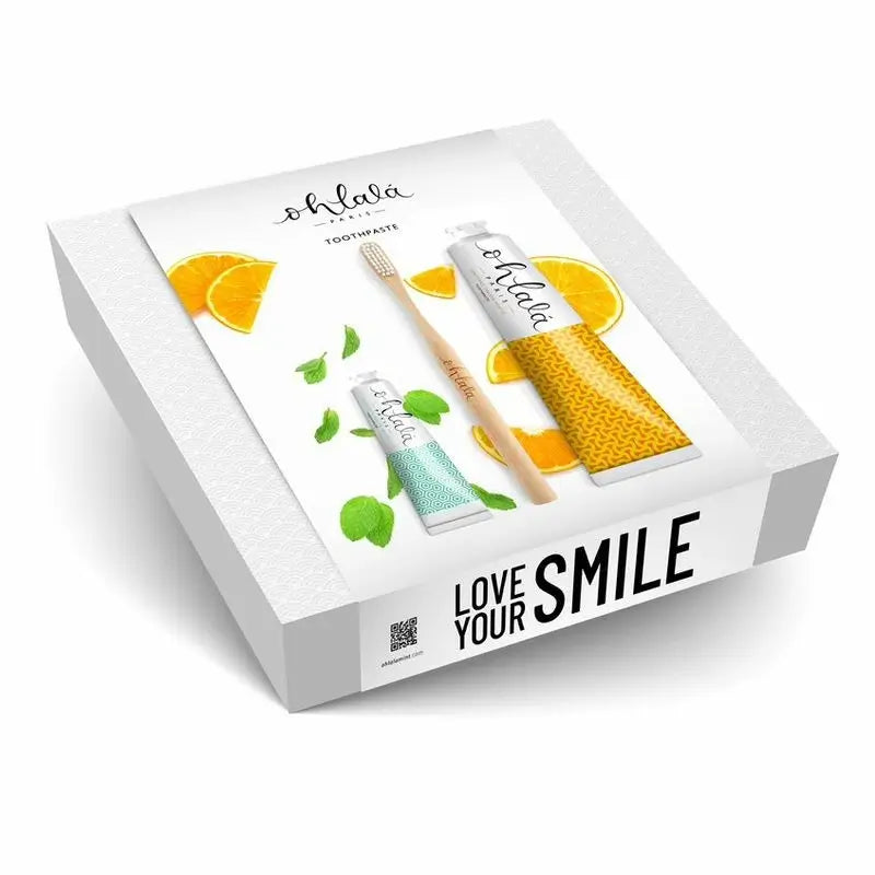 Ohlala Toothpaste "Blossom Orange Set" (Orange Mint 75 ml + Fresh Mint 15 ml + Bamboo Toothbrush)