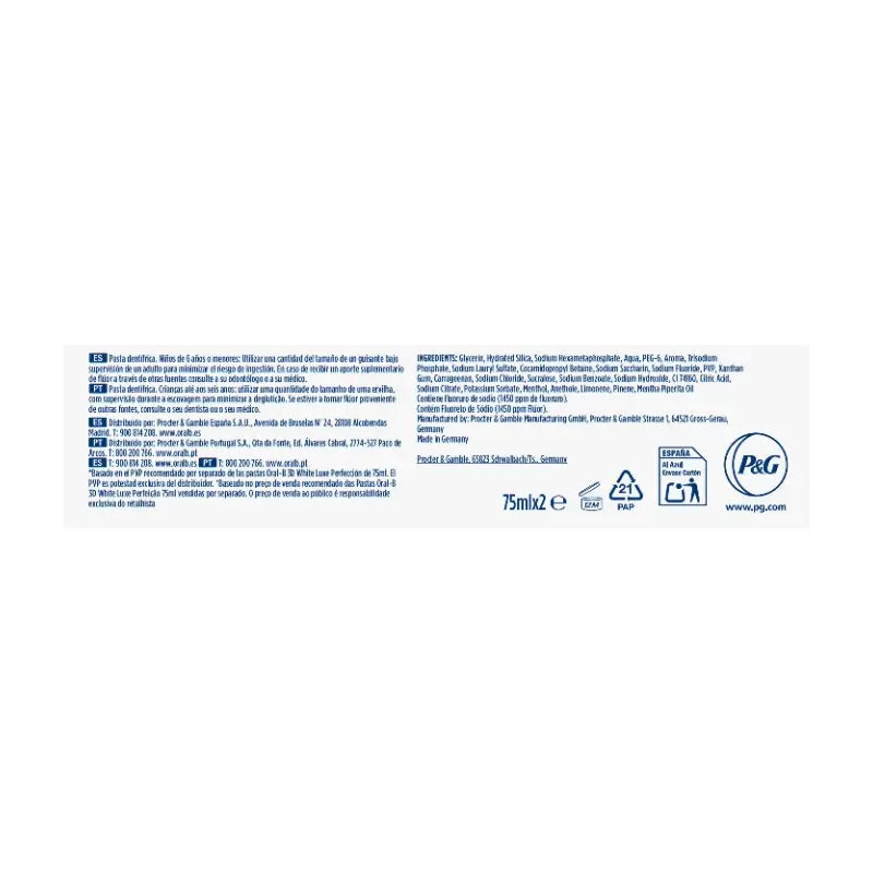 Oral-B 3D White Advanced Perfection Toothpaste , 2x75 ml