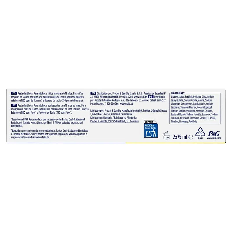 Oral-B Advanced Strengthens Enamel Duplo, 2x75 ml