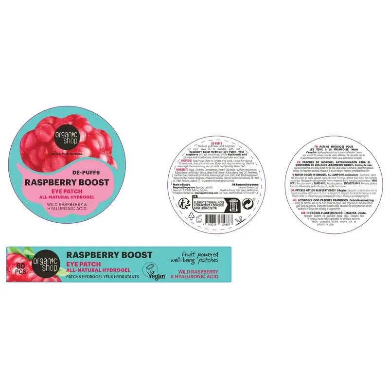 Organic Shop Fac Raspberry Boost" Anti-Swelling Hydrogel Patches For Eye Contour Area , 60 pcs