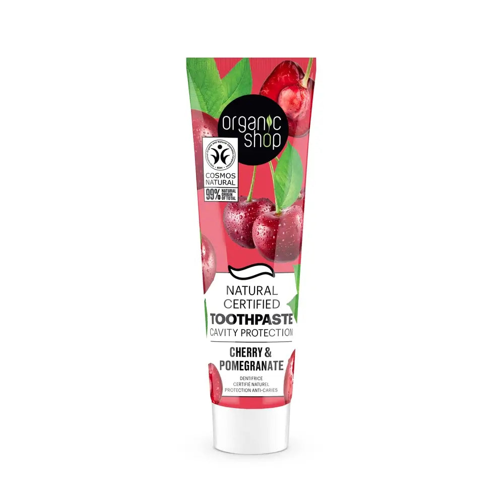 Organic Shop Os Cherry & Pomegranate. Certified Natural Toothpaste Anti-Cavity Protection, 100 G