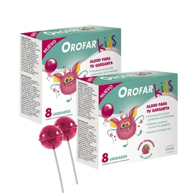 Orofar Kids Sugar Free Raspberry Throat Itch Lollipops , 2x8 lollipops