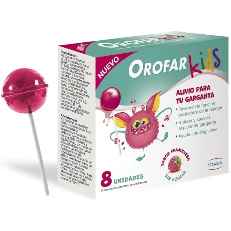 Orofar Kids Sugar Free Raspberry Throat Itch Lollipops , 2x8 lollipops