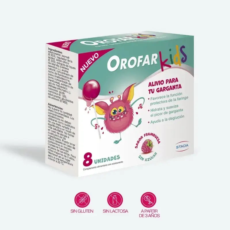 Orofar Kids Sugar Free Raspberry Throat Itch Lollipops , 2x8 lollipops