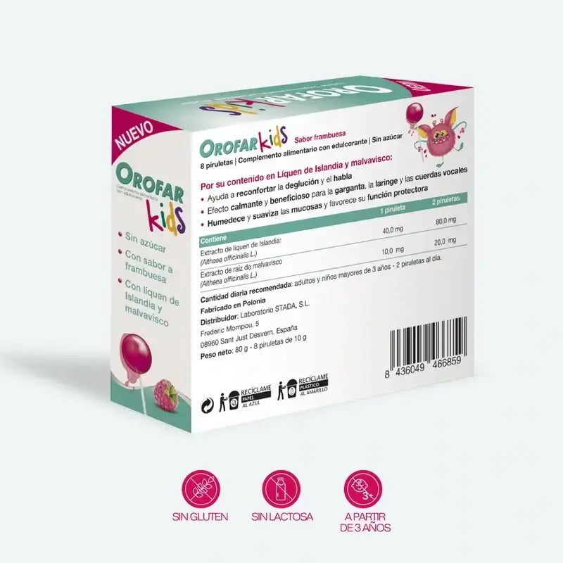 Orofar Kids Sugar Free Raspberry Throat Itch Lollipops , 2x8 lollipops