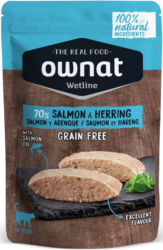 Ownat Wetline Feline Feline Salmon Herring Box 12X85Gr , wet cat food