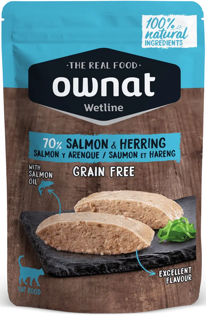 Ownat Wetline Feline Feline Salmon Herring Box 12X85Gr , wet cat food