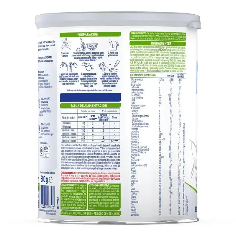 Nestlé Nan Total Comfort 1 Infant Milk, 12 X 800g Pack